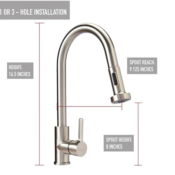 NWT: Modern Pull-Down Kitchen Sprayer Faucet, Satin Nickel - Picture 13 of 14